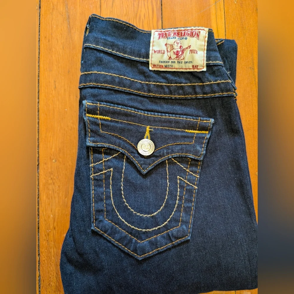 Y2K True Religion Women's Dark Indigo Blue Skinny Jeans Size 25 Indie Sleeze - Picture 7 of 8
